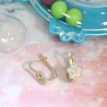 Cercei copii/bebe - Model  Little Owl - Aur Galben 14K - Cubic Zirconia - Inchizatoare sigura cu tortita