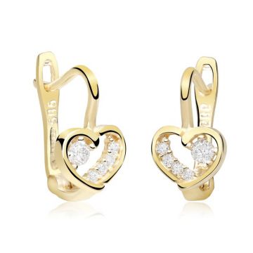 Cercei copii/bebe - Model My heart - Aur Galben 14K - Cubic Zirconia - Inchizatoare sigura cu tortita