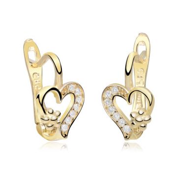 Cercei copii/bebe - Model Precious Heart - Aur Galben 14K - Cubic Zirconia - Inchizatoare sigura cu tortita