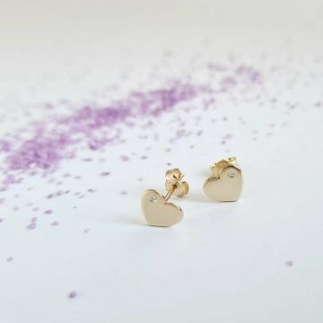 Cercei cu Diamante naturale - Inima - Aur Galben 14K - Inchizatoare surub