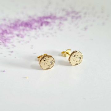 Cercei cu Diamante naturale - Luna - Aur Galben 14K - Inchizatoare surub