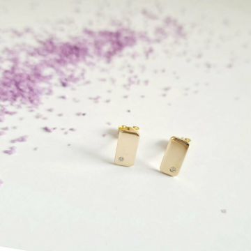 Cercei cu Diamante naturale - Model bara dreptunghiulara - Aur Galben 14K - Inchizatoare surub