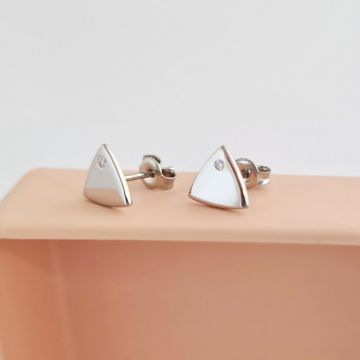 Cercei cu Diamante naturale - Model trilliant - Aur Alb 14K - Inchizatoare surub