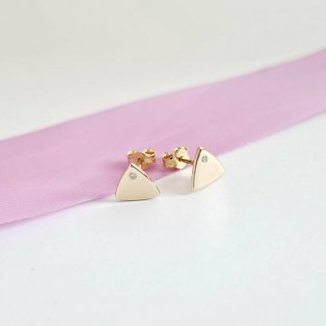 Cercei cu Diamante naturale - Model trilliant - Aur Galben 14K - Inchizatoare surub