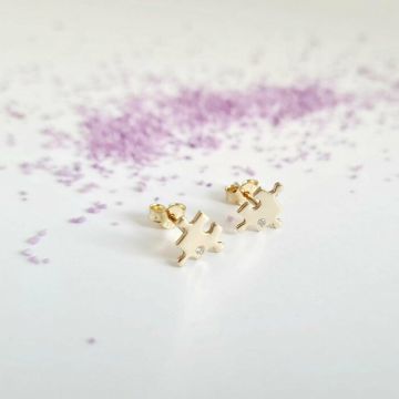 Cercei cu Diamante naturale - Piese de puzzle - Aur Galben 14K - Inchizatoare surub