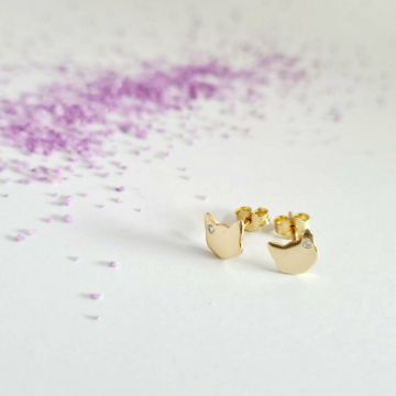Cercei cu Diamante naturale - Pisica - Aur Galben 14K - Inchizatoare surub
