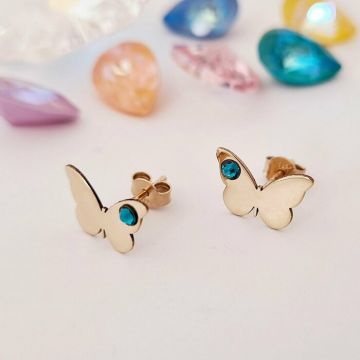 Cercei fluture - model simplu cu cristal Swarovski - Aur Galben 14K - inchidere surub