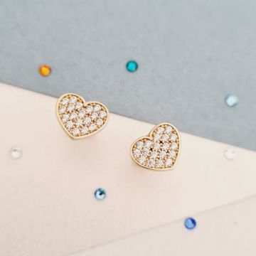 Cercei Inima stralucitoare - Aur Galben 9K decorat cu Zirconii albe - Inchizatoare surub