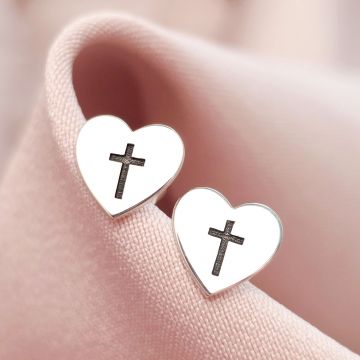 Cercei Iubire si Har - Model inima si cruce - Argint 925 - Inchizatoare surub