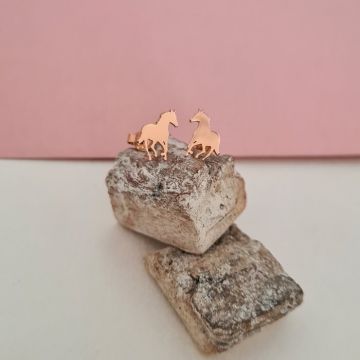 Cercei personalizati - Galop de cal - Argint 925 placat cu Aur Roz 18K - Inchidere cu surub