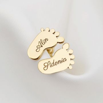 Cercei personalizati - Talpi bebe - Argint 925 placat cu Aur Galben 18K - Inchidere surub