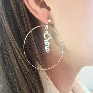 Cercei rotunzi BIG HOOPS cu nume - Argint 925 - Inchizatoare surub