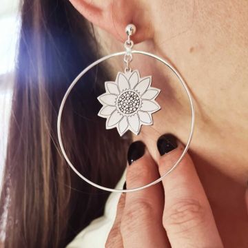 Cercei rotunzi BIG HOOPS cu simboluri decorate - Argint 925 - Inchizatoare surub