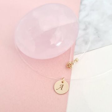 Choker Aur Galben 14K - Pandantiv Banut cu initiala - Lant silicon cu inchizatoare carabina