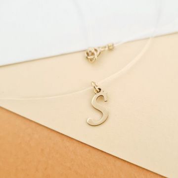 Choker Aur Galben 14K - Pandantiv Initiala - Lant silicon cu inchizatoare carabina