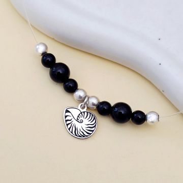 Choker Beach Summer - Personalizat cu 6 Onix si 4 bilute de 4 mm - Diverse pandantive - Argint 925 - Lant silicon cu inchizatoare carabina