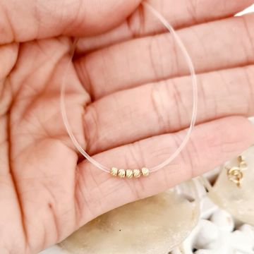 Choker cu 5 bilute de 2 mm - Aur Galben 14K - Lant silicon cu inchizatoare carabina