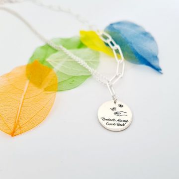 Colier personalizat - Kindness - Pandantive banut de 18 mm - Combinație lant cu zale dreptunghiulare cu lant subtire - Argint 925