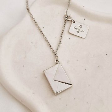 Colier You've got mail - Plic și mesaj secret - Argint 925 Rodiat