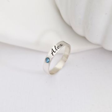 Inel fix - Personalizat cu nume si cristal Swarovski - Argint 925