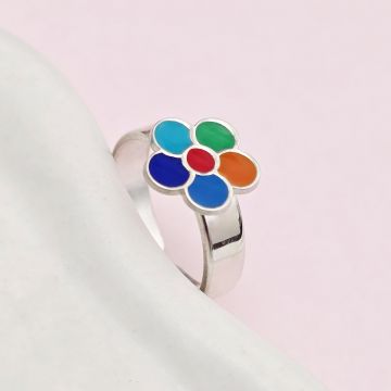 Inel Floare multicolora - Decorat cu email - Argint 925 - Model reglabil