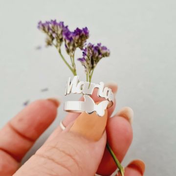 Inel personalizat cu nume decupat si simbol fluture - Argint 925