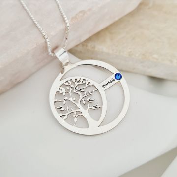 Lantisor Copacul Vietii ARMONIE - Personalizat cu 1 Nume si Cristal Swarovski - Argint 925