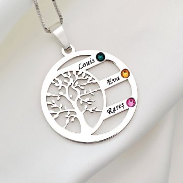 Lantisor Copacul Vietii ARMONIE - Personalizat cu 3 Nume si Cristale Swarovski - Argint 925