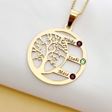 Lantisor Copacul Vietii ARMONIE - Personalizat cu 3 Nume si Cristale Swarovski - Argint 925 placat cu Aur Galben 18K