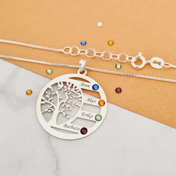 Lantisor Copacul Vietii ARMONIE - Personalizat cu 4 Nume si Cristale Swarovski - Argint 925