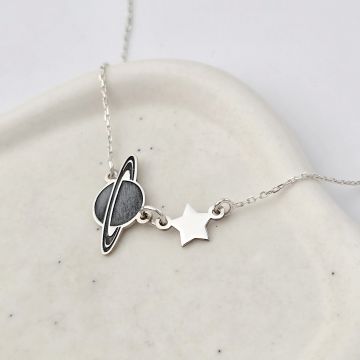 Lantisor cosmic - Pandantive Planeta Saturn si Stea - Argint 925