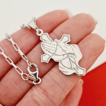 Lantisor Credinta in mainile tale - Bijuterie cu Har pentru barbat - Argint 925 Rodiat - Lant cu zale groase