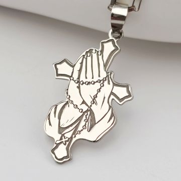 Lantisor Credinta in mainile tale - Bijuterie cu Har pentru barbat - Argint 925 Rodiat - Lant cu zale groase