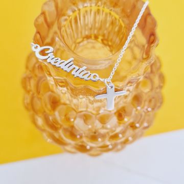 Lantisor Credinta ta - Bijuterie cu Har - Pandantiv cruce si cuvant pe lateral - Argint 925