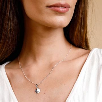 Lantisor cu 2 Diamante naturale - Pandantiv banut Yin&Yang - Argint 925