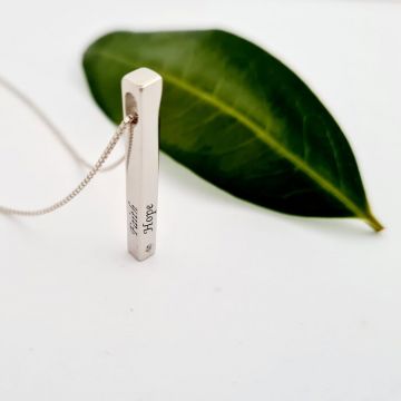 Lantisor cu Diamant natural - Pandantiv personalizat bara plina Argint masiv - Argint 925 Rodiat