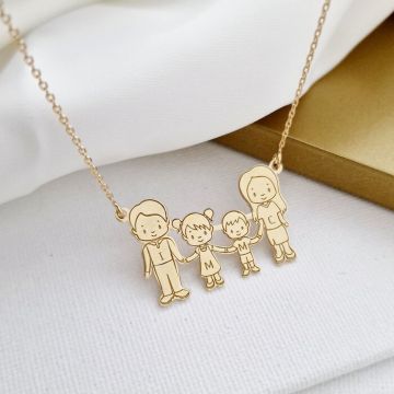 Lantisor Familia mea frumoasa - 4 membri - Argint 925 placat cu Aur Galben 18K