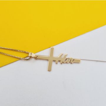 Lantisor Gratie divina - Bijuteri cu Har - Pandantiv cruce si cuvant - Argint 925 placat cu Aur Galben 18K