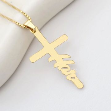 Lantisor Gratie divina - Bijuteri cu Har - Pandantiv cruce si cuvant - Argint 925 placat cu Aur Galben 18K