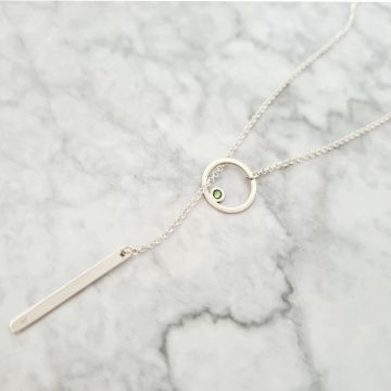 Lantisor personalizat - Cerc decupat cu cristal Swarovski si placuta - Model lariat Y - Argint 925