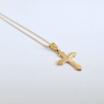Lantisor personalizat cu Diamant natural - Pandantiv Cruce - Aur Galben 14K