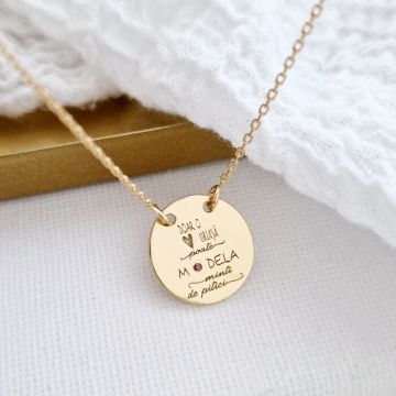 Lantisor personalizat cu Diamant natural - Pandnativ banut 15 mm - Educatoare/Invatatoare - Argint 925 placat cu Aur Galben 18K