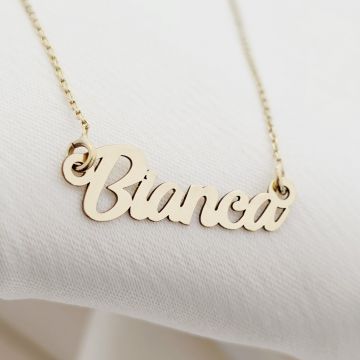 Lantisor personalizat cu nume - 5-6 litere -Font elegant - Aur Galben 9K