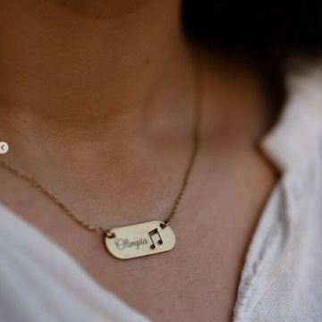Lantisor personalizat cu nume - Placuta cu nota muzicala decupata - Argint 925 placat cu Aur Galben 18K
