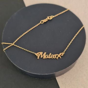 Lantisor personalizat cu nume si simbol Avion - Font elegant - Argint 925 placat cu Aur Galben 18K