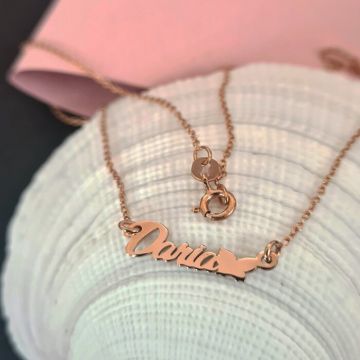Lantisor personalizat cu nume si simbol fluture - Font elegant - Argint 925 placat cu Aur Roz 18K
