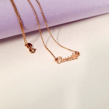 Lantisor personalizat cu Nume, simbol fluture si Diamant natural - Argint 925 placat cu Aur Roz 18K
