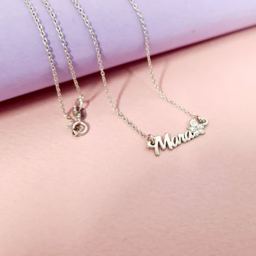 Lantisor personalizat cu Nume, simbol fluture si Diamant natural - Argint 925 Rodiat