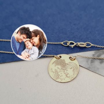 Lantisor personalizat cu poza - Bucurii captate - Pandantiv banut 15 mm - Aur Galben 14K