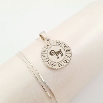 Lantisor personalizat - Roata zodiacala - Pandantiv de 20 mm cu Diamant natural - Argint 925 Rodiat